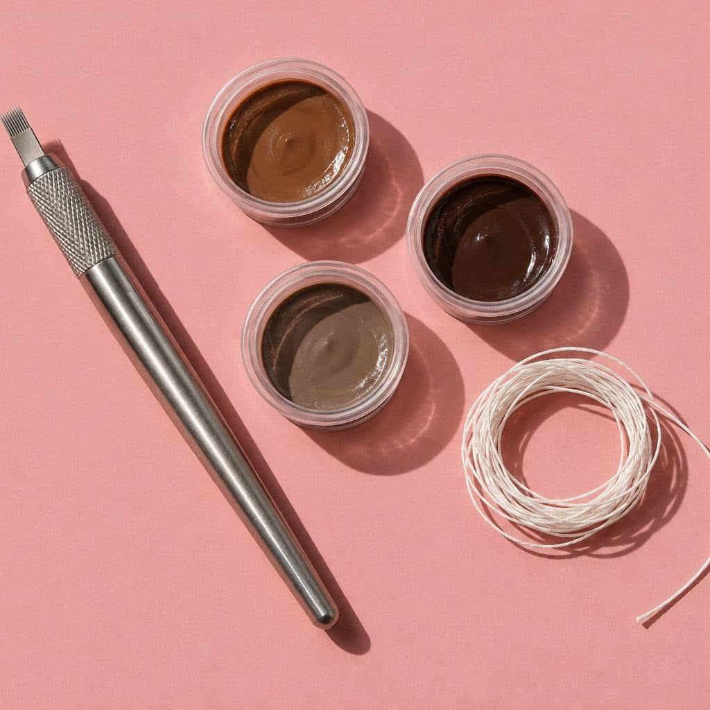 Microblading tool and brow pigments