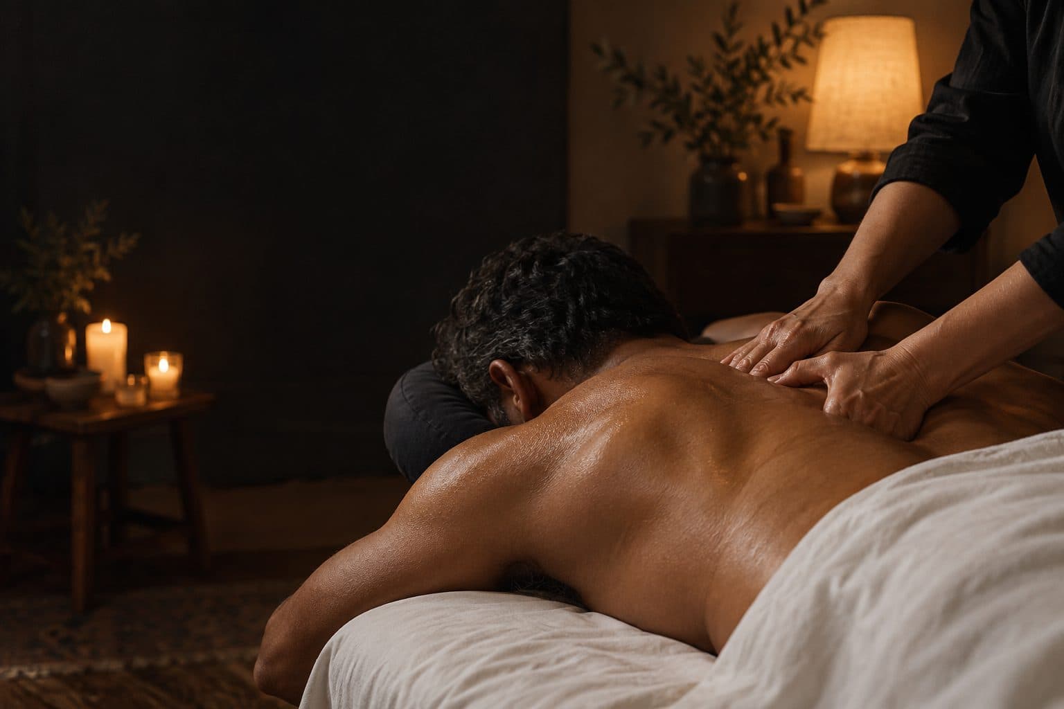 Therapist massaging a client's back